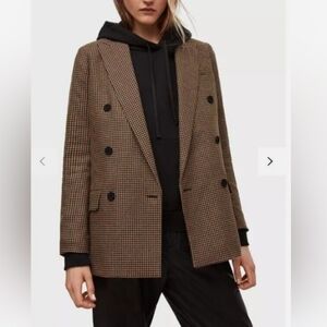 AllSaints Astrid Plaid Poppytooth Wool Blazer Size  2
